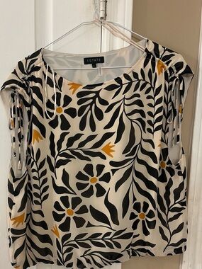 STATE Cream Floral Sleeveless Blouse with Black and Mustard Print